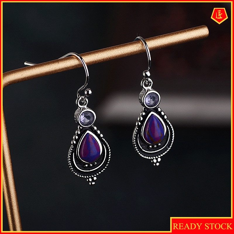 [Ready Stock]S925 Charoite Earrings Women's Fashionable Violet Turquoise