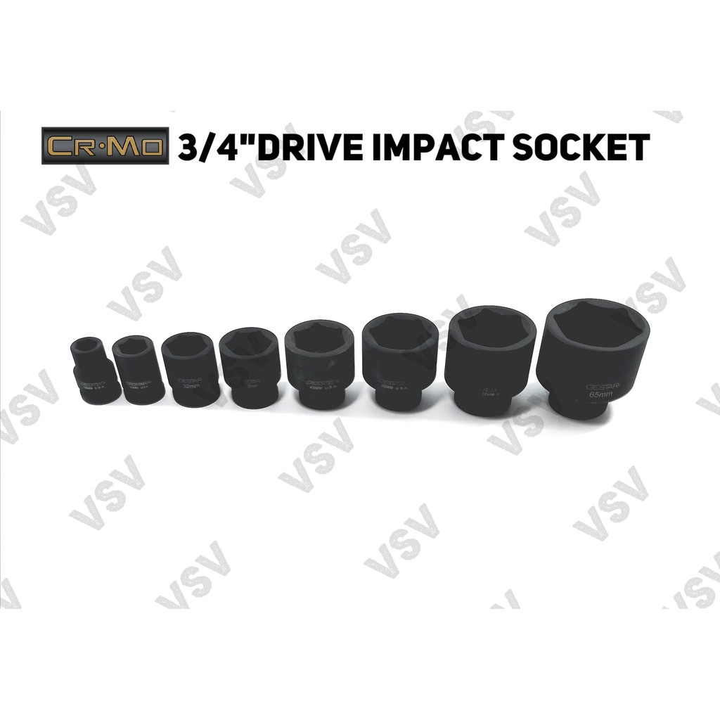 Gestar 3/4&quot;Dr Impact Socket 2.5/16&quot;, 2.3/8&quot; Kunci Shock impact Sock Sok