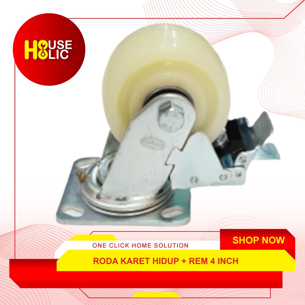 Roda Karet Hidup + Rem 4&quot; Roda Caster Etalase Troley Troli Roda Kastor