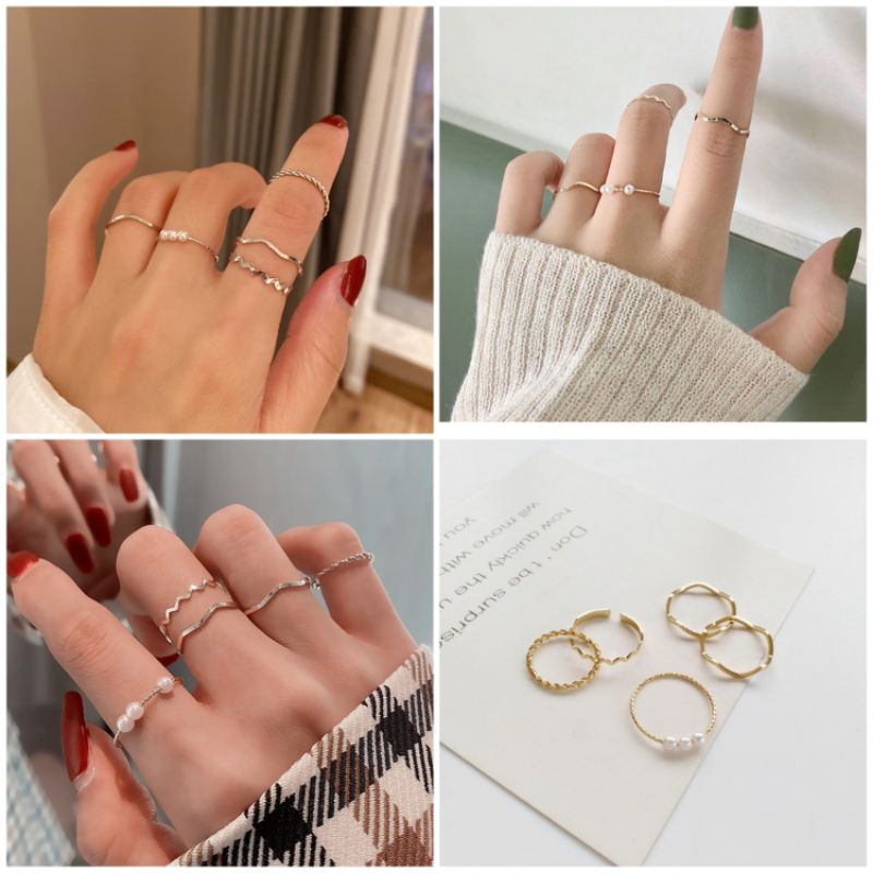 Cincin Set 5 Pcs Gaya Korea Aksesoris Fashion Wanita