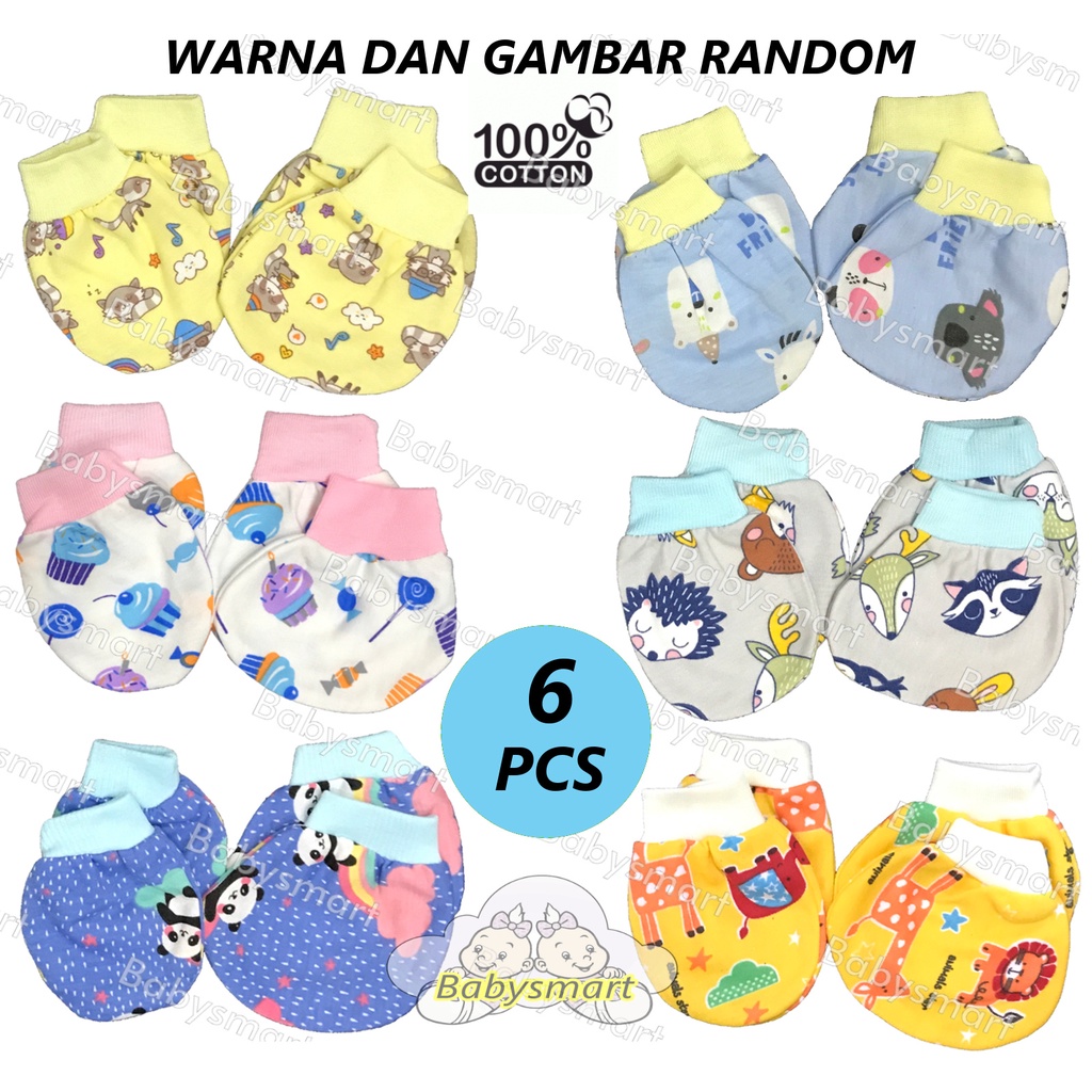 Babysmart - 6 Set Sarung Tangan dan Kaki Bayi STK New Born (NB) RANDOM PREMIUM Bahan 100% Katun DK