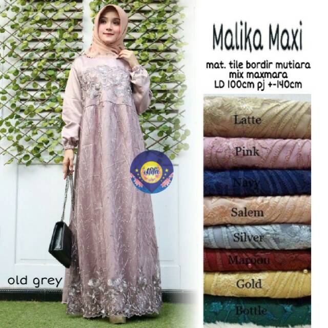 Gamis malika maxy tile bordir mutiara mix maxmara