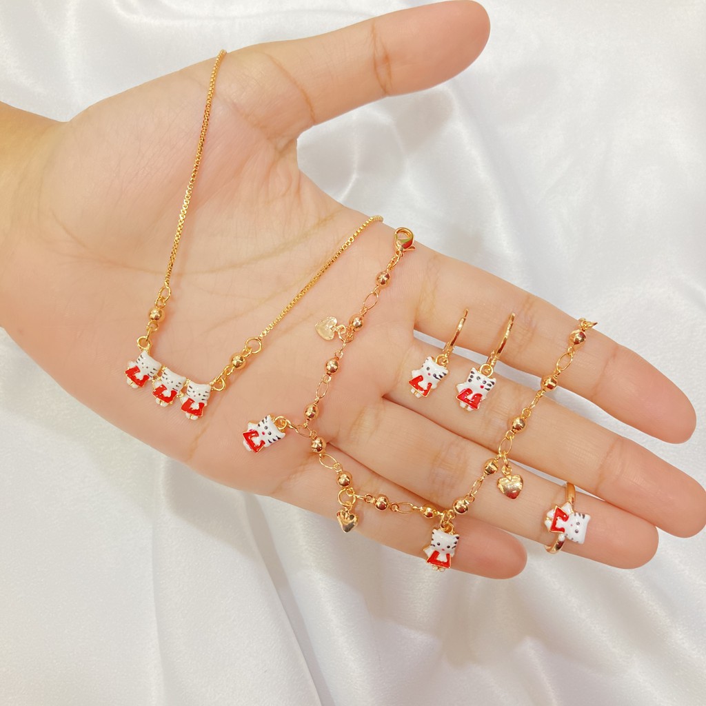 Set Perhiasan Anak Cat Kalung Anting Gelang Cincin Lapis Emas