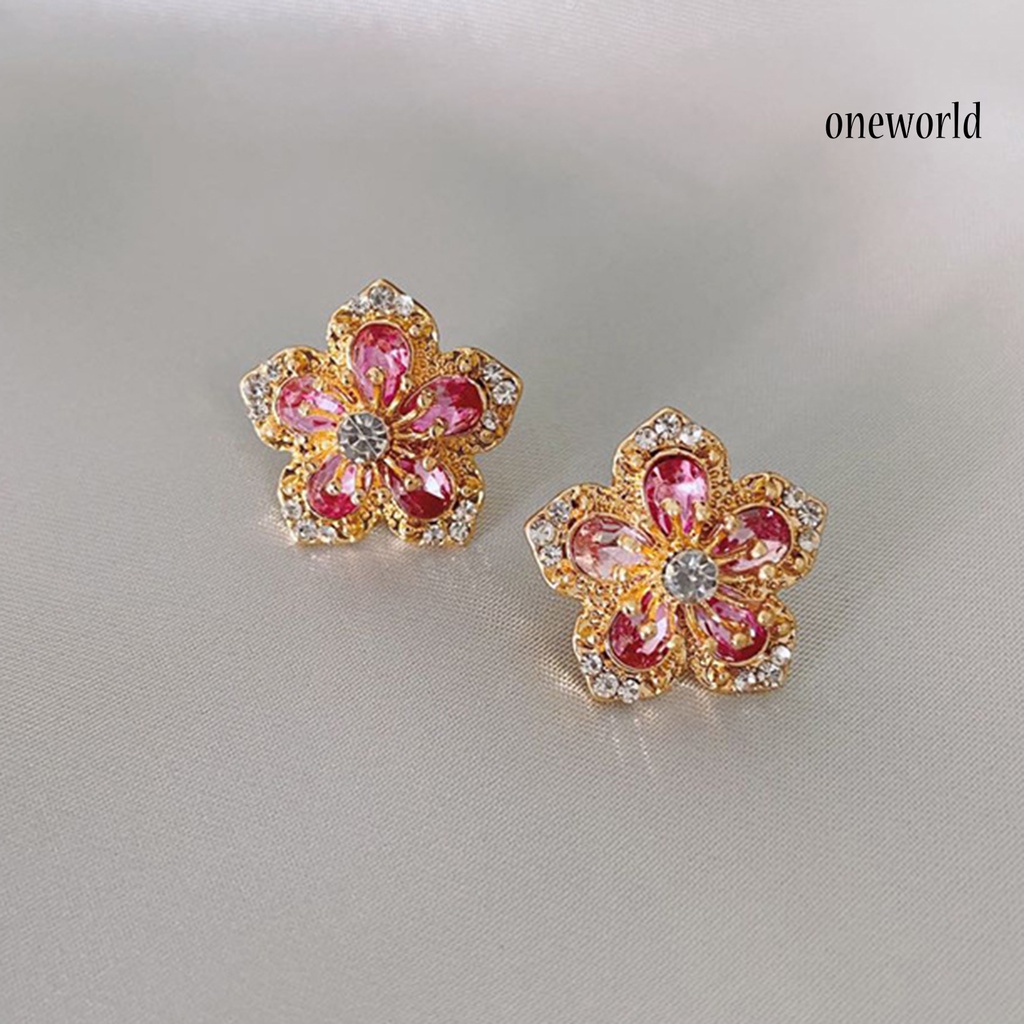 OW# Women Fashion Rhinestone Flowers Design Ear Stud Earrings Jewelry Gift Accessory