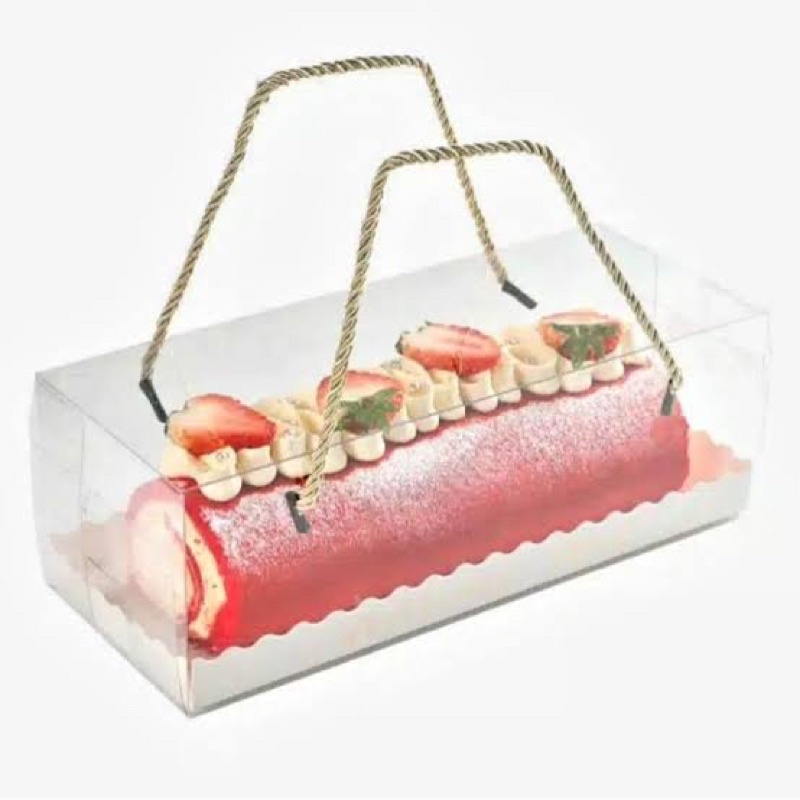 Box Mika Kotak Handle Tali / Kotak Kue Mika Box Mika Tali Clear Transparent Cake Box Kotak Hantaran Hamper Tumpeng Chiffon Pudding Lapis (minim : 5 pcs)