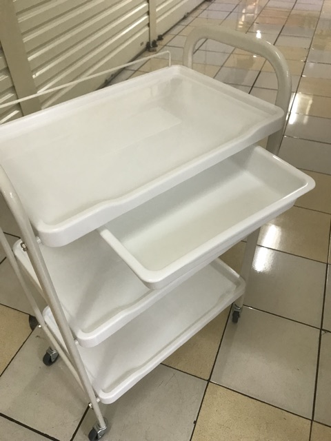 Trolley facial rak dorong peralatan salon import Lamode, berbahan plastik plus laci