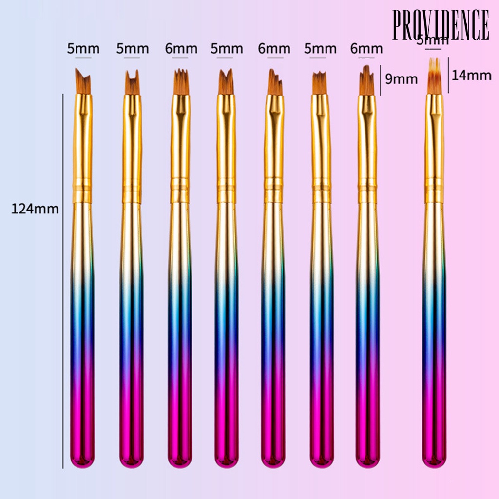 Providence 8Pcs/Set Nail Pen Smooth Drawing Easy to Use Nylon Wool Nail Art Drawing Liner with Colorful Gradient Handle for Salon