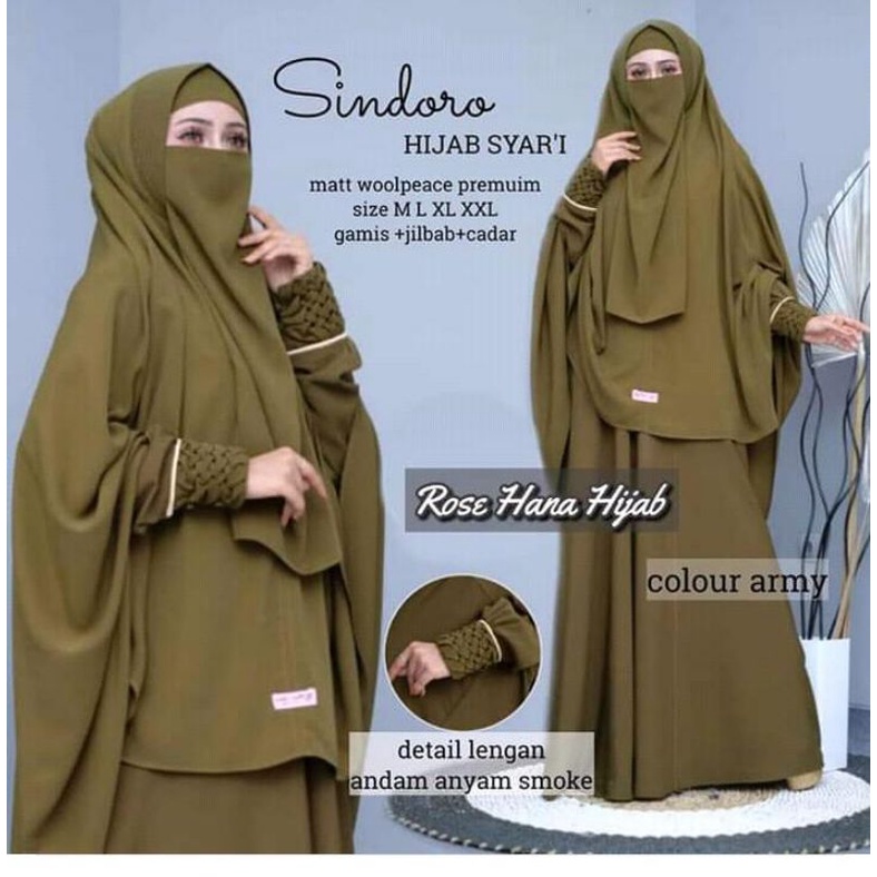 READY 1PCS  SINDORO SYARI ARMY L LD106/PB140 Gamis Wanita Cantik Gamis Murah Set Syari Cadar  RHN