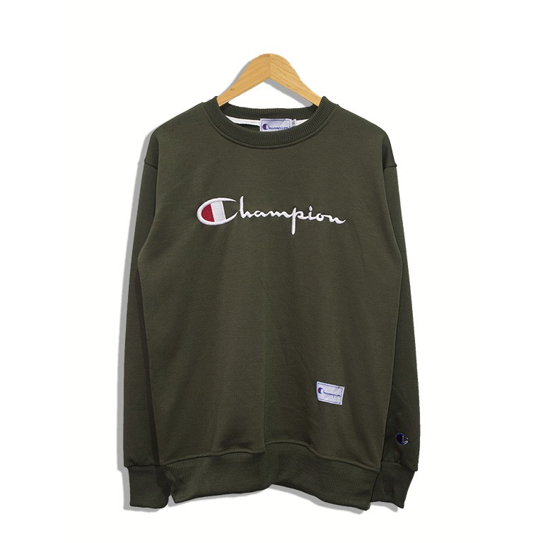Crewneck Sweater Champion Premium-Hijau Army Tulisan