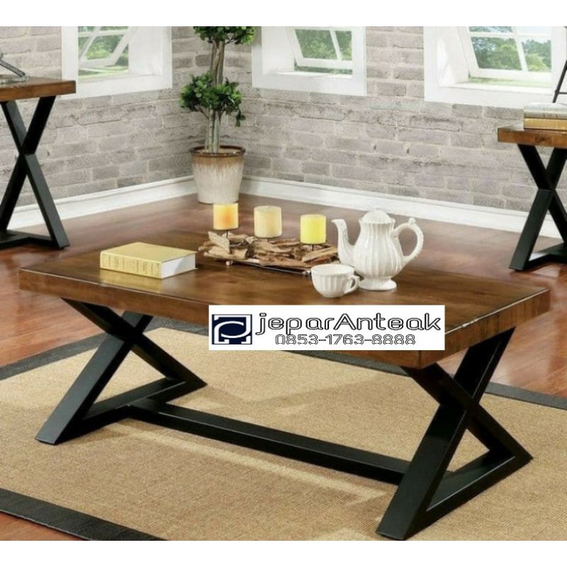 meja tamu kaki besi silang
