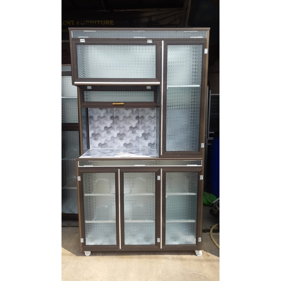 Rak Piring Alumunium 3 Pintu Super + Roda CA tanpa kunci