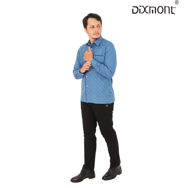 Dixmont Kemeja Pria Basic Formal Motif Lengan Panjang Hem ML00122