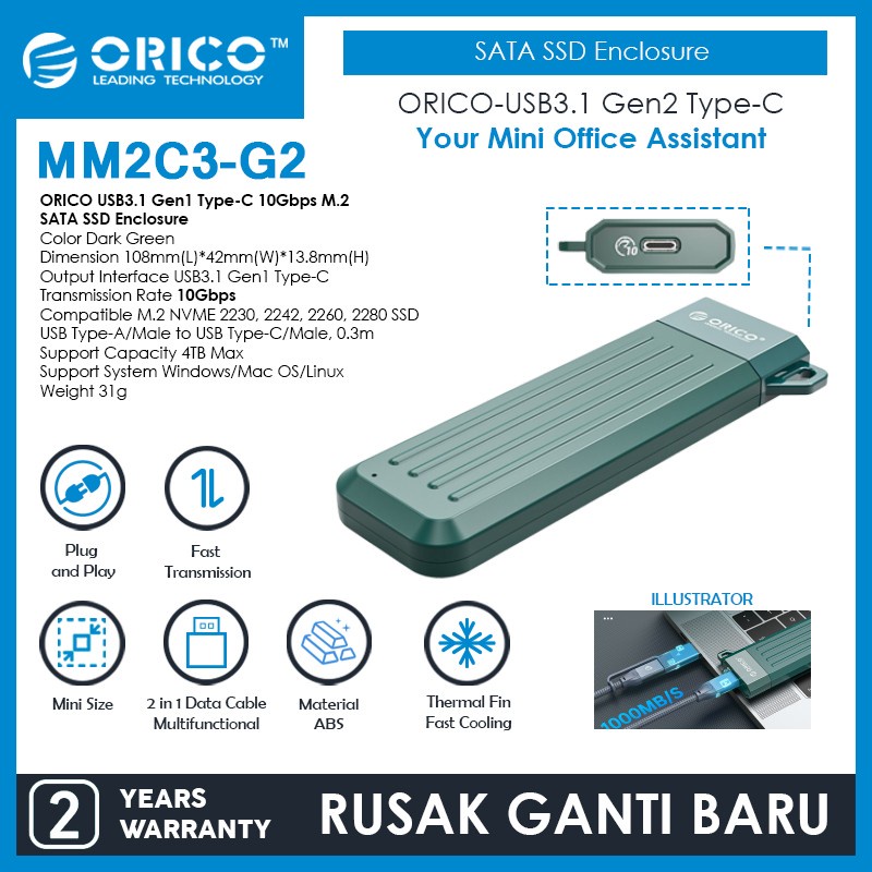 ORICO MM2C3-G2 USB3.1 Gen2 Type-C 10Gbps M.2 NVMe SSD Enclosure