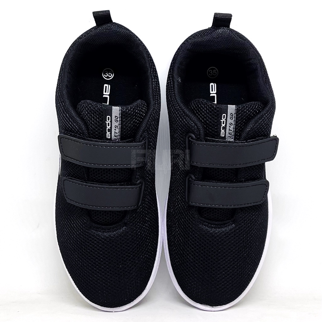 FIURI - ANDO ORIGINAL -  LIAM VIANY PEREKAT 29-40 HITAM PUTIH - SEPATU SNEAKERS KANVAS SOL KARET ANAK KECIL PEREMPUAN LAKI-LAKI - SEPATU KETS LUCU FASHION TRENDY - SEPATU SEKOLAH PAUD TK SD KRETEKAN PEREKAT CEWEK COWOK MURAH PROMO DISKON BONUS KAOS KAKI