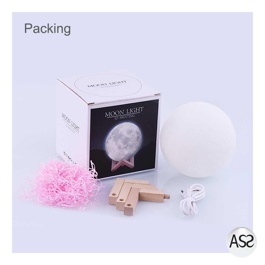 ASS Shop - RAMBERY Lampu Tidur 3D Printed Moon Night Light Lamp 12 cm - ROX-05