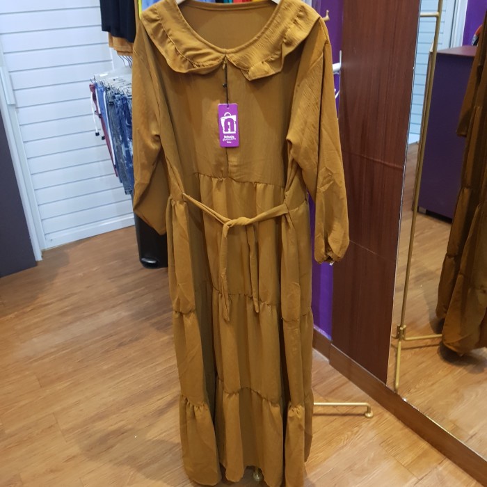 Gamis Midi Dres Baju Gamis Wanita Midi Dres Cringkel Airflow - coklat