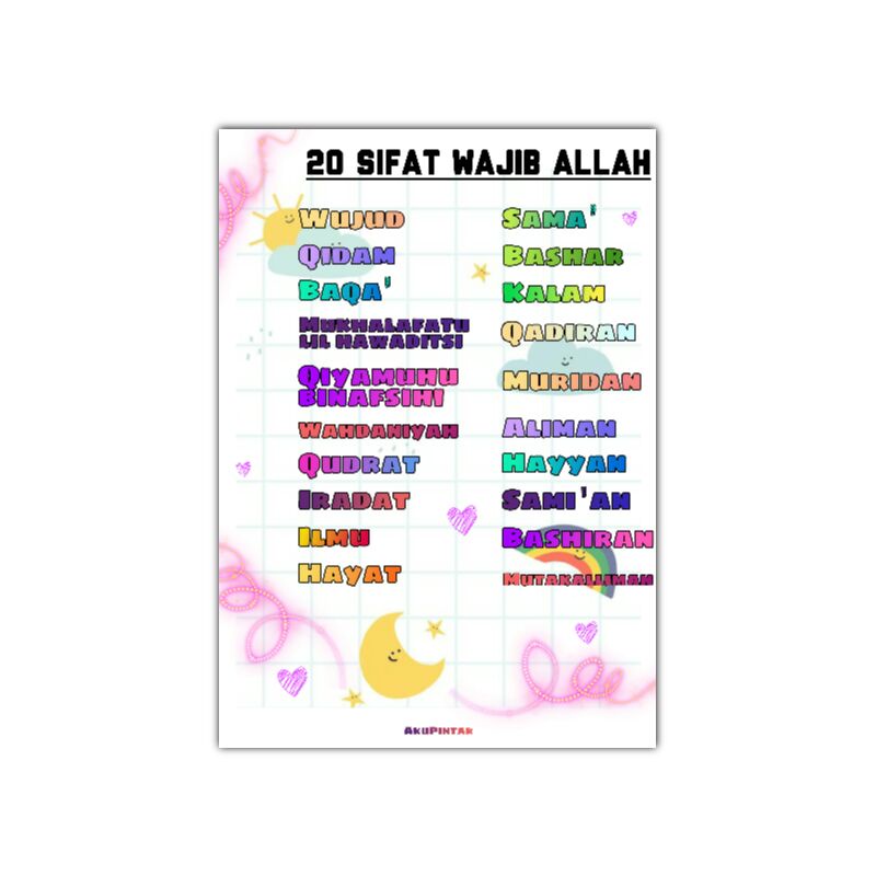 poster a5 poster edukasi mengenal sifat wajib Allah media belajar anak balita anak paud anak usia di