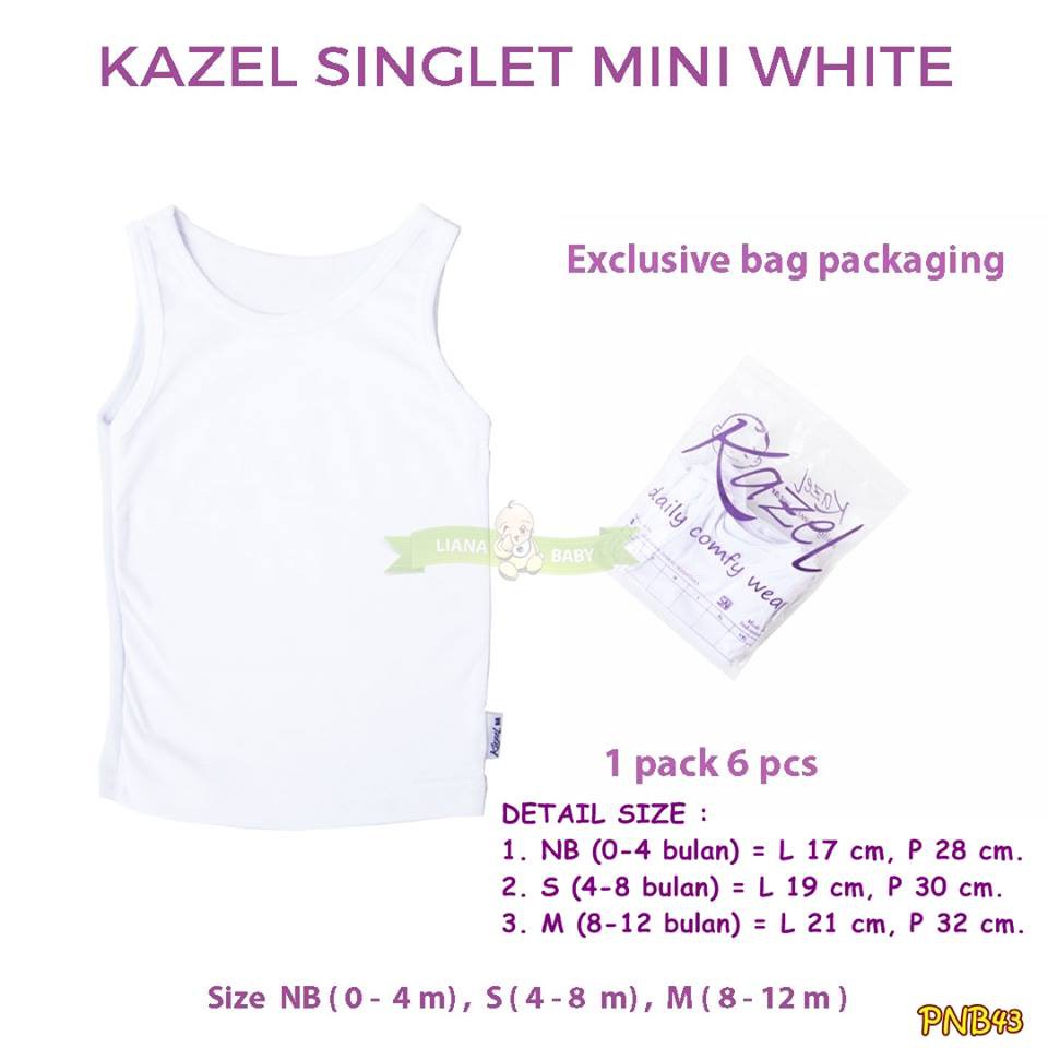 PNB43 KAZEL SINGLET/TANKTOP MINI WHITE ISI 6 PCS KAOS SINGLET BAYI