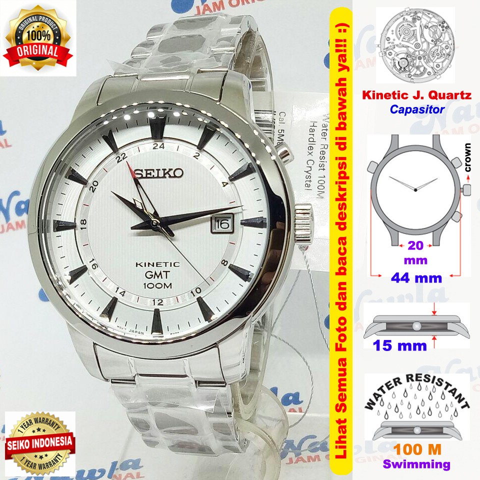 Seiko Mens SUN029P1 Kinetic GMT White Dial - Jam Tangan Pria SUN029