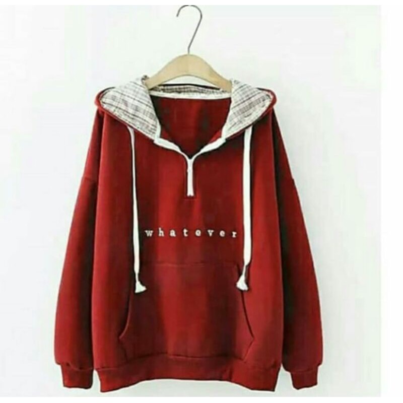 WHATEVER - Sweater Hoodie Wanita Korean Jaket  Keren Ada Saku Depan nya-3