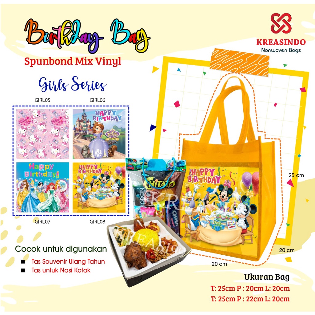 

Tas Ulang Tahun Spunbond Vynil custom MURAHH & HIGH QUALITY....isi 12 pcs...!! Mickey Donald..!!