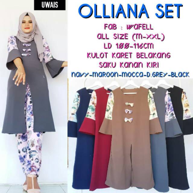 Setelan baju muslim celana plus long tunik, baju muslim modern elegant