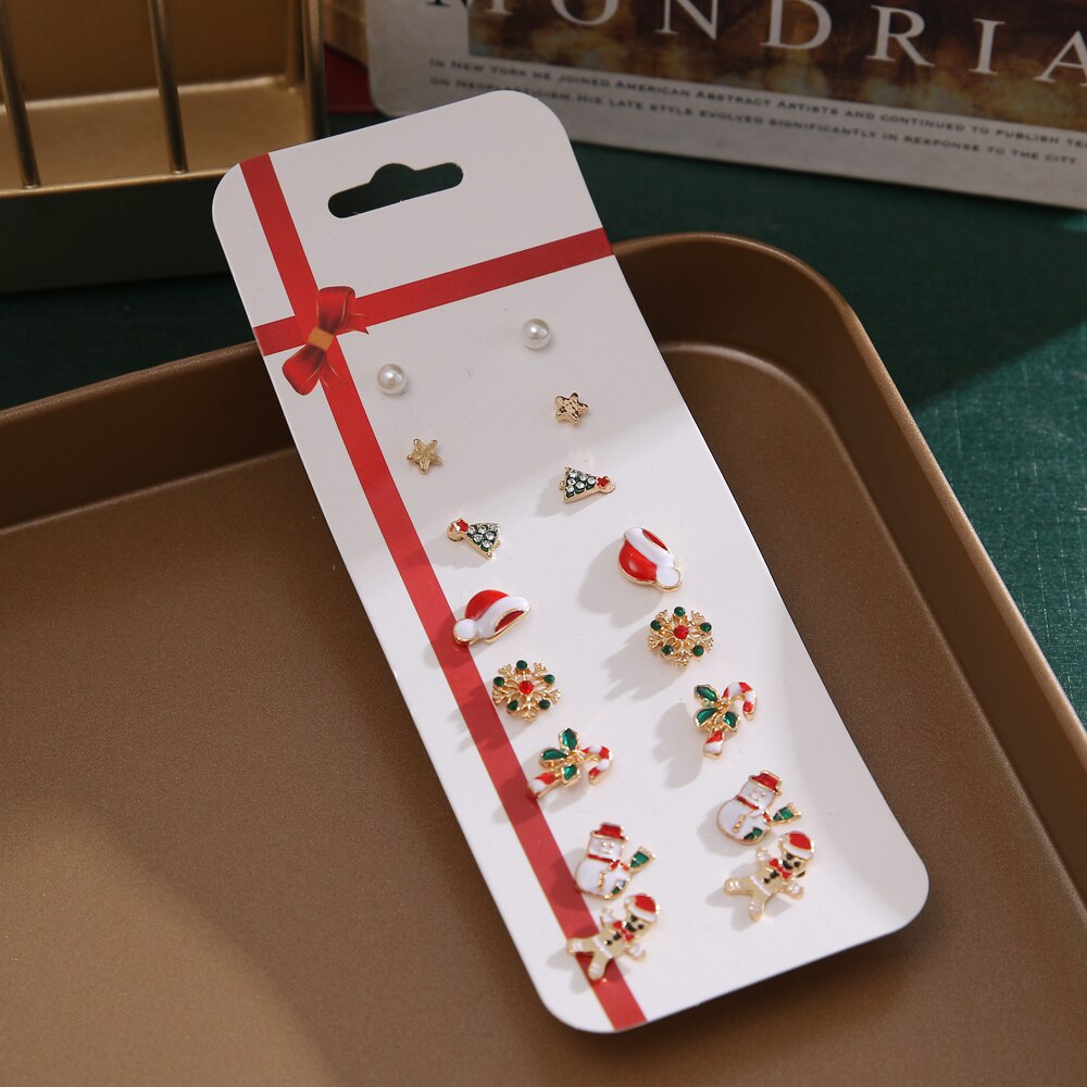 16pcs / Set Anting Tusuk Motif Snowflake / Pohon Natal / Kaos Kaki Untuk Perhiasan Wanita / Pesta / Hadiah