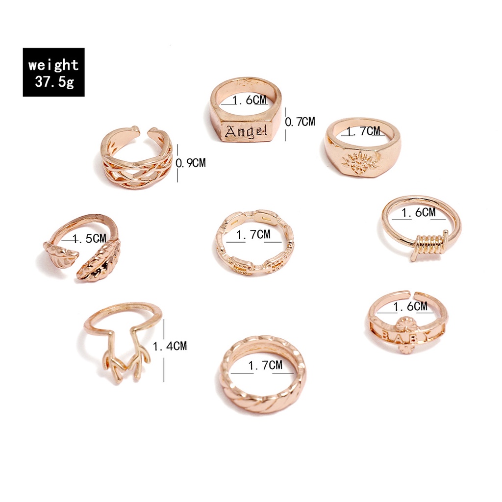 Eropa dan Amerika pribadi geometris cincin BabyAngel tanduk mesh Duri daun wanita 9 buah set