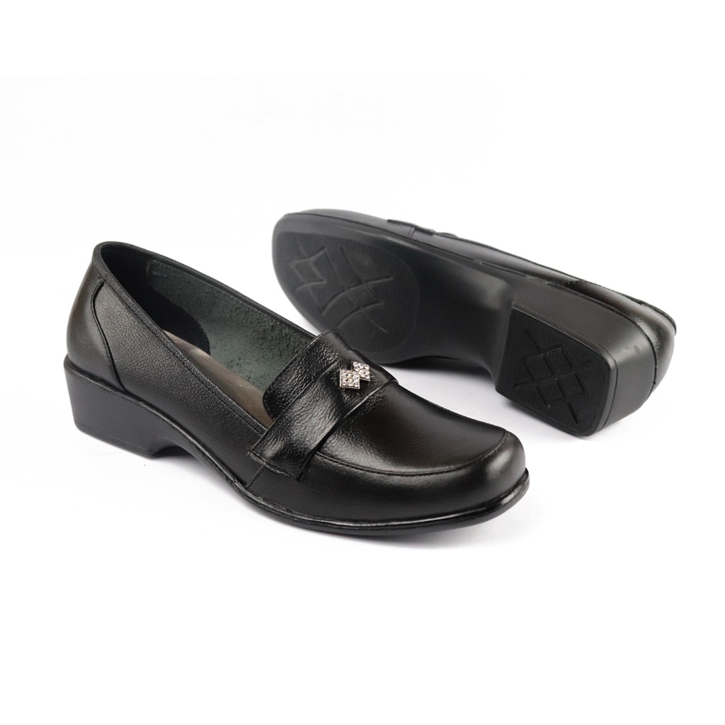 Sepatu Wanita Kerja Pantofel Formal Leather Hitam 3cm Grutty wedges