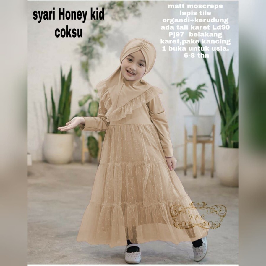 BAJU LEBARAN 2022 ANAK PEREMPUAN 6 - 8 THN GAMIS SYARI BERGO HONEY KID