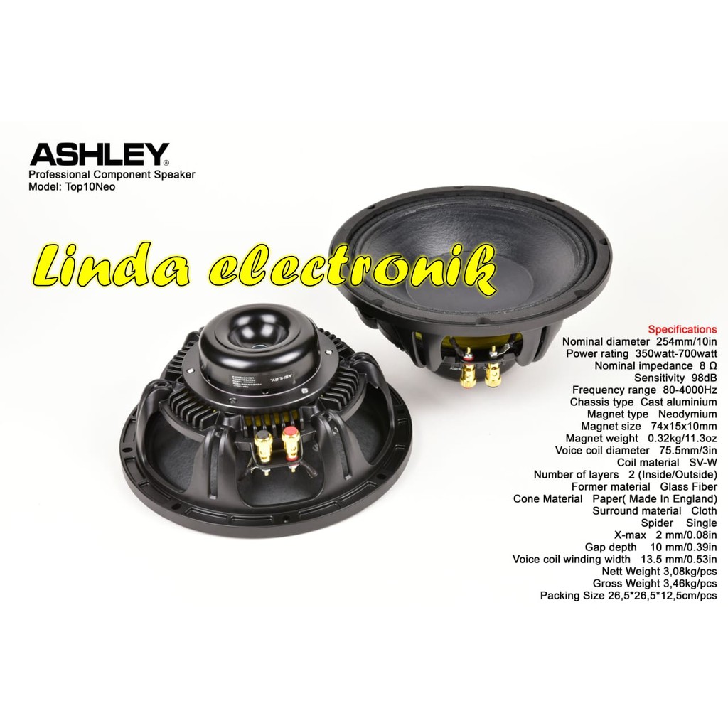 Speaker Component Ashley Top10Neo Woofer 10 inch Original