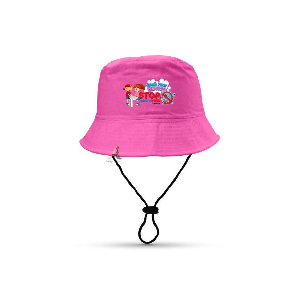 Topi bucket sablon Stop CORONAanak/Bucket anak 2-8 tahun CORONA