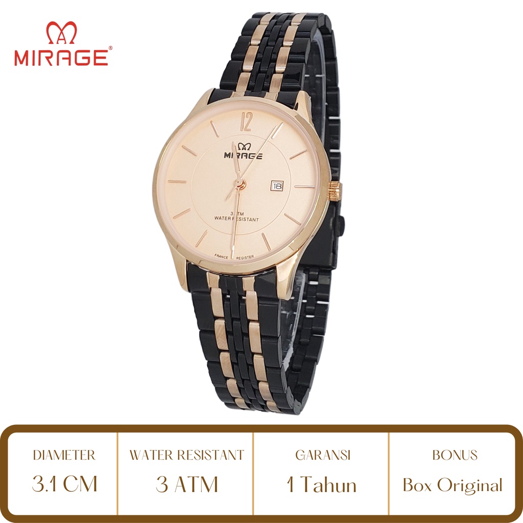 Mirage Watch Official Jam Tangan Wanita Mirage Hitam Rose Gold 8647 BRP L