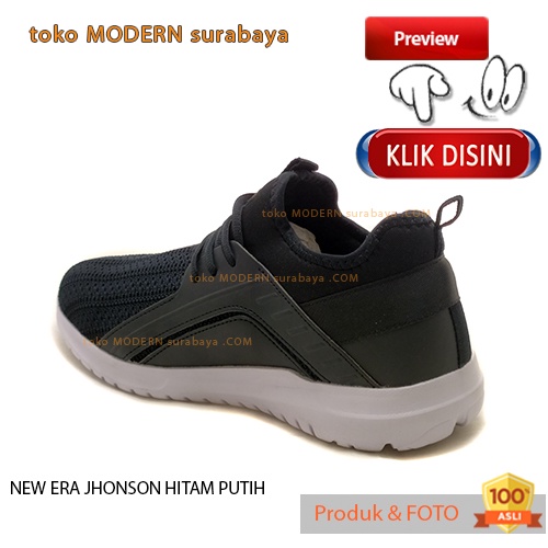 Sepatu pria sepatu casual slip on tali NEW ERA JHONSON HITAM PUTIH