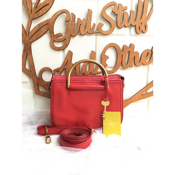 Preloved Fossil Ryder Mini Satchel Poppy Red
