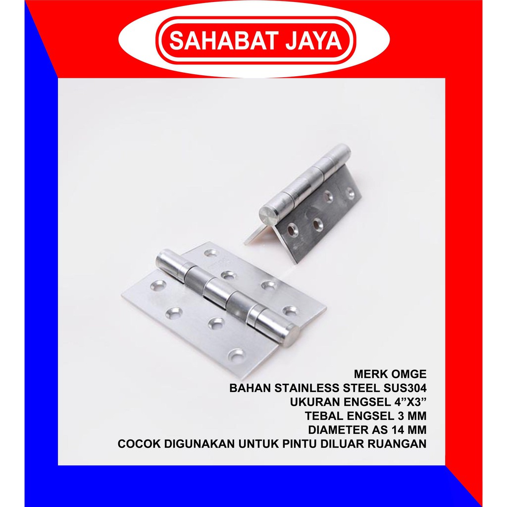 Engsel Pintu Rumah Murah Terbaik Pintu Lemari Baju Kayu Dapur OMGE 4x3x3 SS Stainless