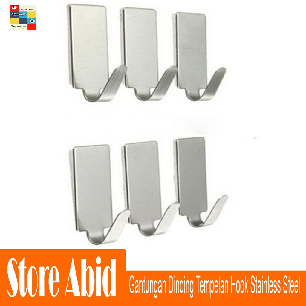 Gantungan dinding tembok SerbaGuna Tempelan Hook Stainless Steel 6 Pcs