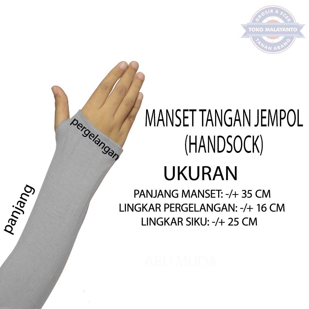MANSET TANGAN DAN MANSET TANGAN JEMPOL  Pria dan Wanita/Fingerless/Handshock Jempol Polos Bahan KAOS-Abu Muda