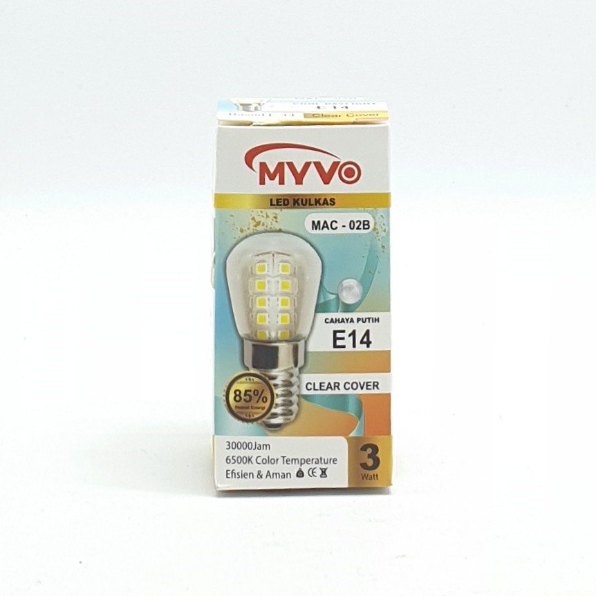 MAC-02B CLEAR COVER E14 Myvo Lampu Led Bohlam Kulkas E14 3W CD Cahaya Putih