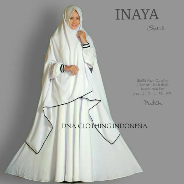 HIJABBSTORY Inaya D Syari Putih | 850Gr 104/140 Allsize L Gamis Syari Wolfis Busui Polos Murah Nonpe