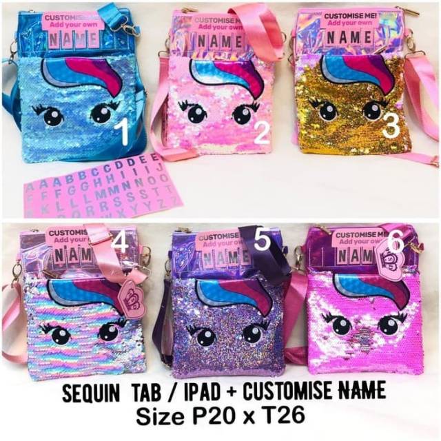 Tas Selempang Sequin Tab / Tas Selempang Anak Sequin Unicorn / Sequin Customise Name