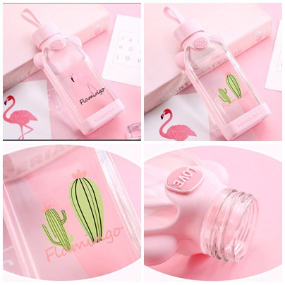 [ORGM] Botol minum kaca flamingo cactus 350ml