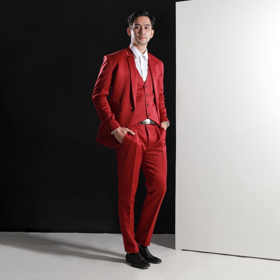 GOLDY - Setelan Jas Celana &amp; Rompi - Peaky Series Merah