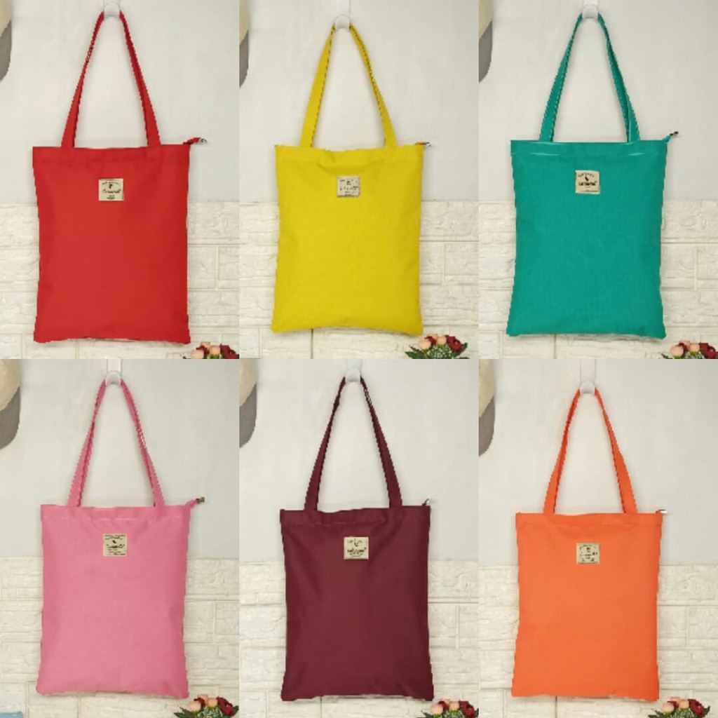 Tote Bag Wanita Resleting kanvas totebag custom sablon/warna untuk seminar ulang tahun souvenir 007B