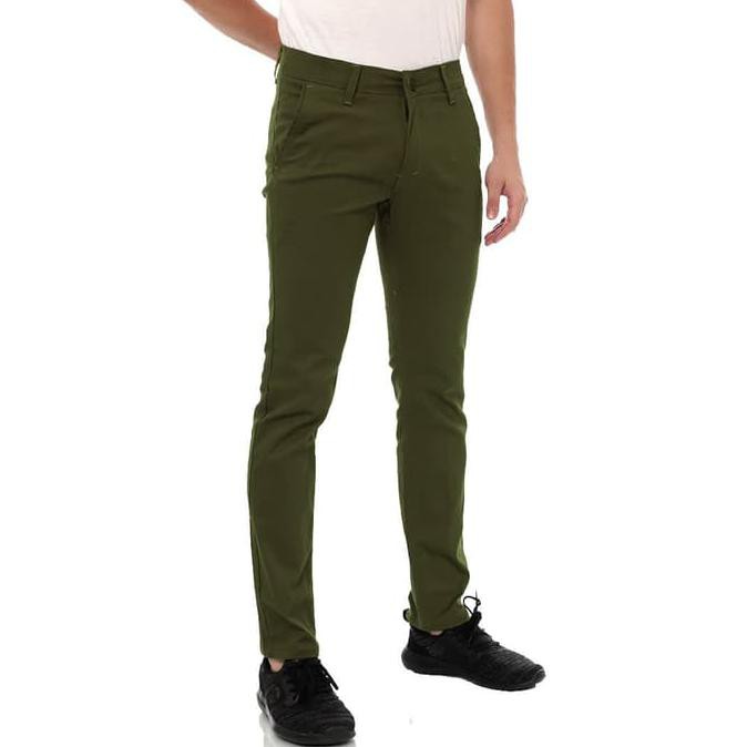 Celana Chino Panjang Premium - Celana Chino Panjang Pria - Hijau Army - Hijau Army, 29 Medanbaiak