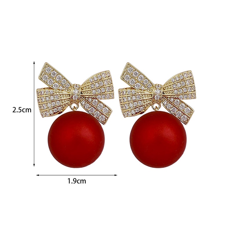 Fancyqube Anting Stud Kristal Mutiara Berlian Imitasi Model Pita Bunga Cherry Merah Untuk Wanita