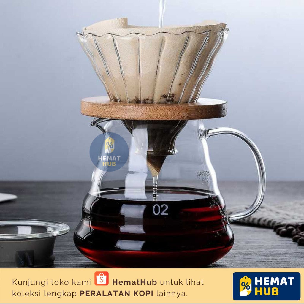 V60 Dripper Set Glass Cone Wooden Bracket Coffee Drip Filter Kaca Alat Penyaring Kopi Pour Over