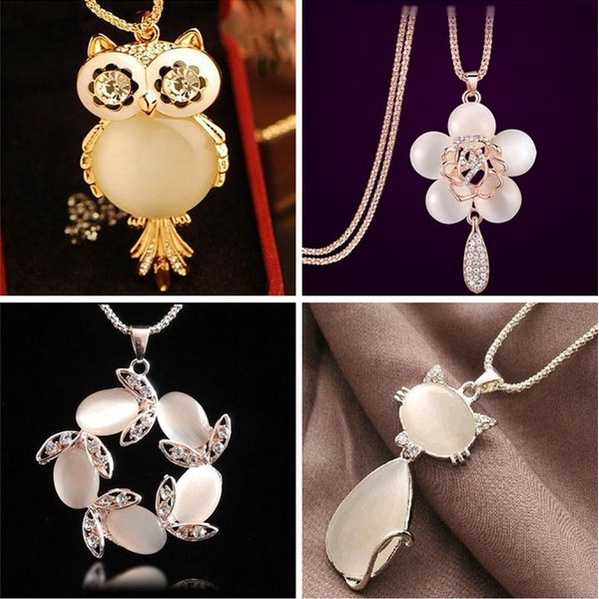 Hu Hu Hu Hu Hu Alat Bantu Pasang Kacamata♡ Kalung Rantai Liontin Burung Hantu Kucing Angsa Aksen Berlian Imitasi Untuk Wanita