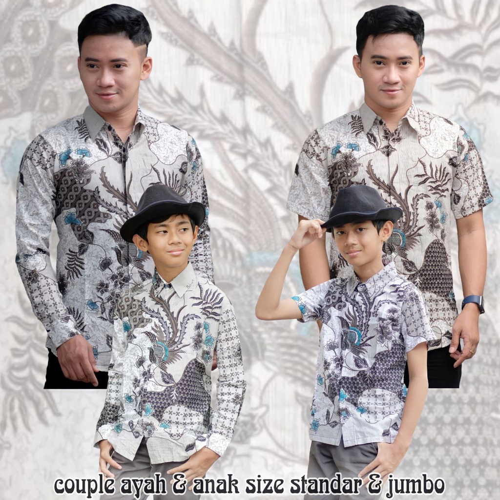 Kemeja Batik Ayah Dan Anak Laki-laki Lengan Panjang Motif sekarjagat putih modern Warna putih // Couple Batik Ayah Dan Anak cowok/Batik pria lengan pendek/batik pria lengan panjang modern/batik pria jumbo