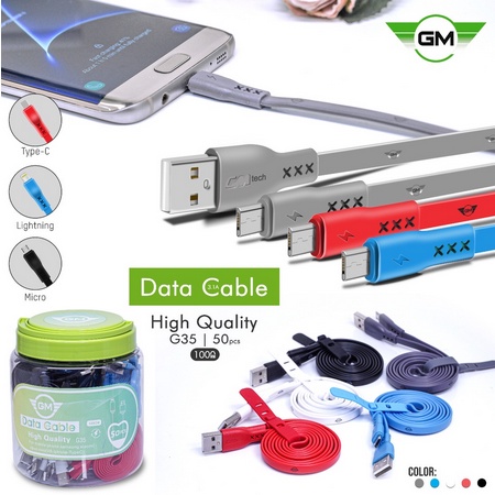 KABEL DATA TOPLES GM G35 USB MICRO GEPENG FAST CHARGING ISI 50 PCS - HARGA SATUAN - HARGA PER PCS